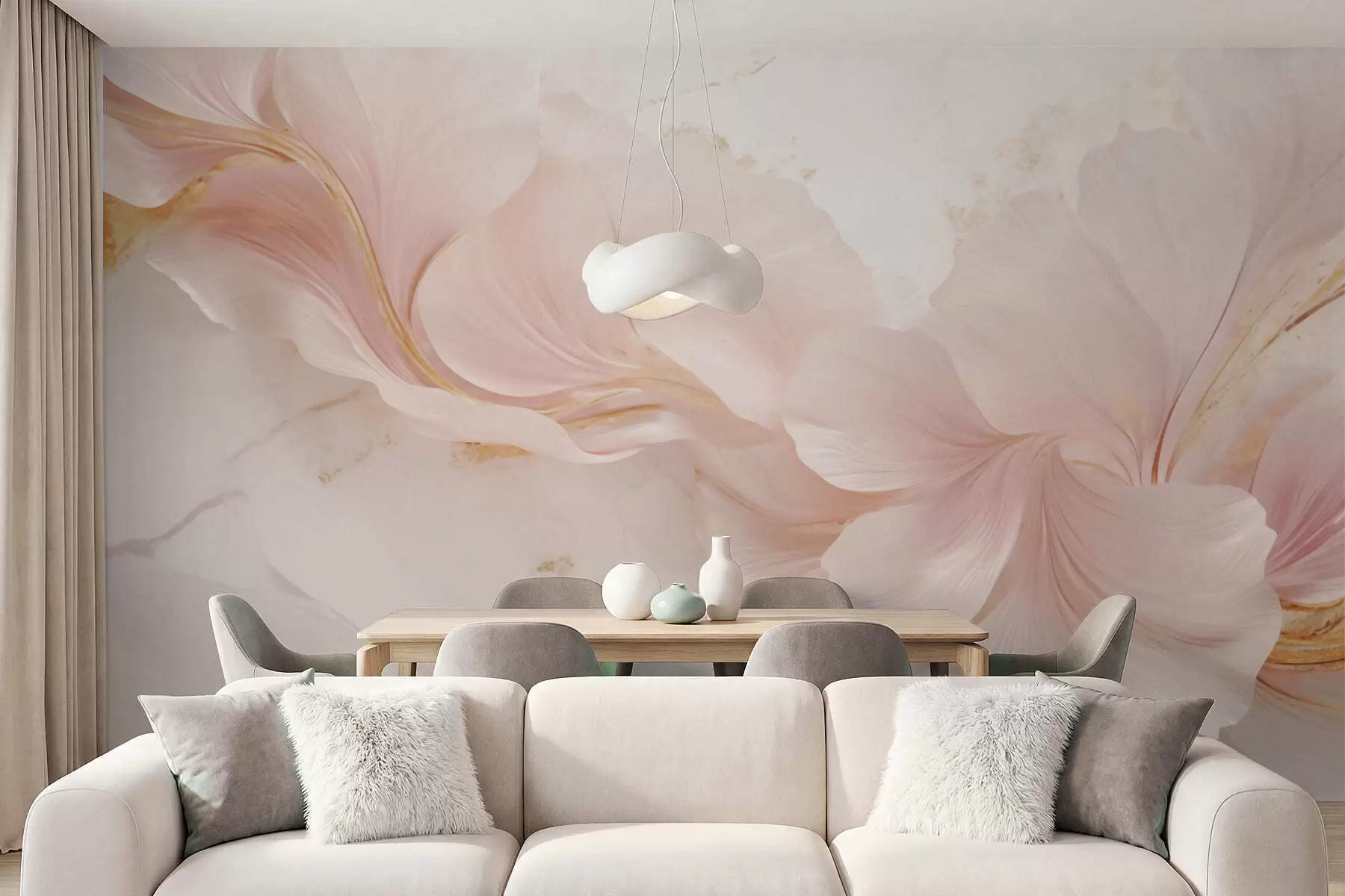 wall murals Soft pink flowers on a light background w05357
