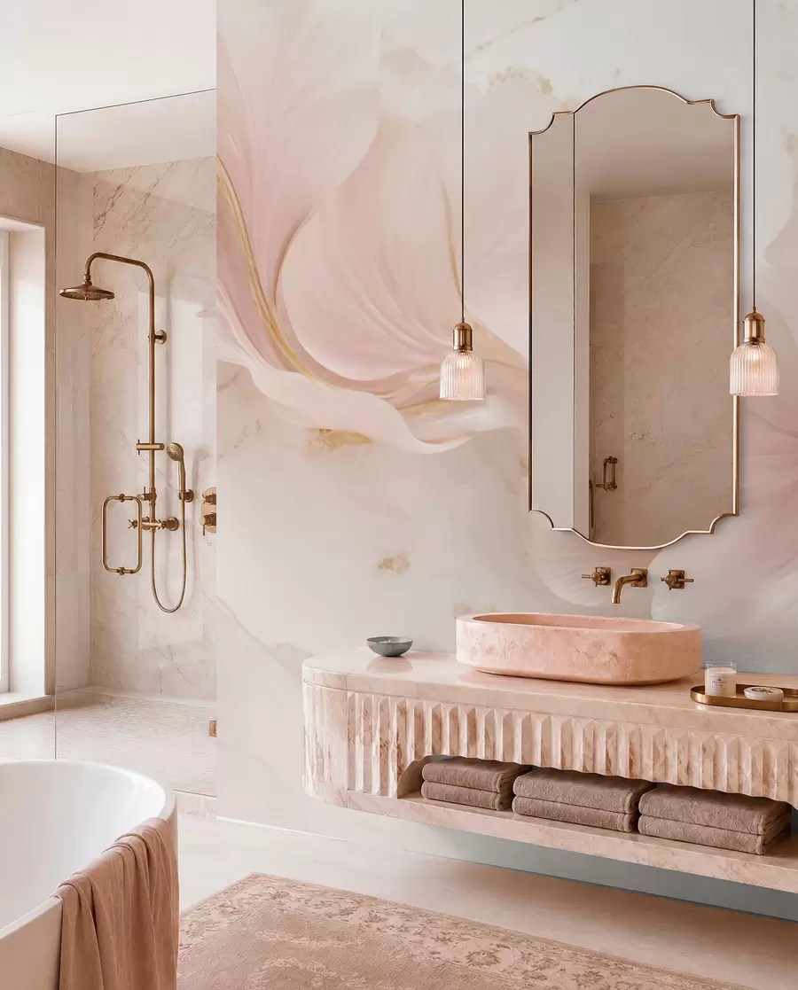 wall murals Soft pink flowers on a light background w05357