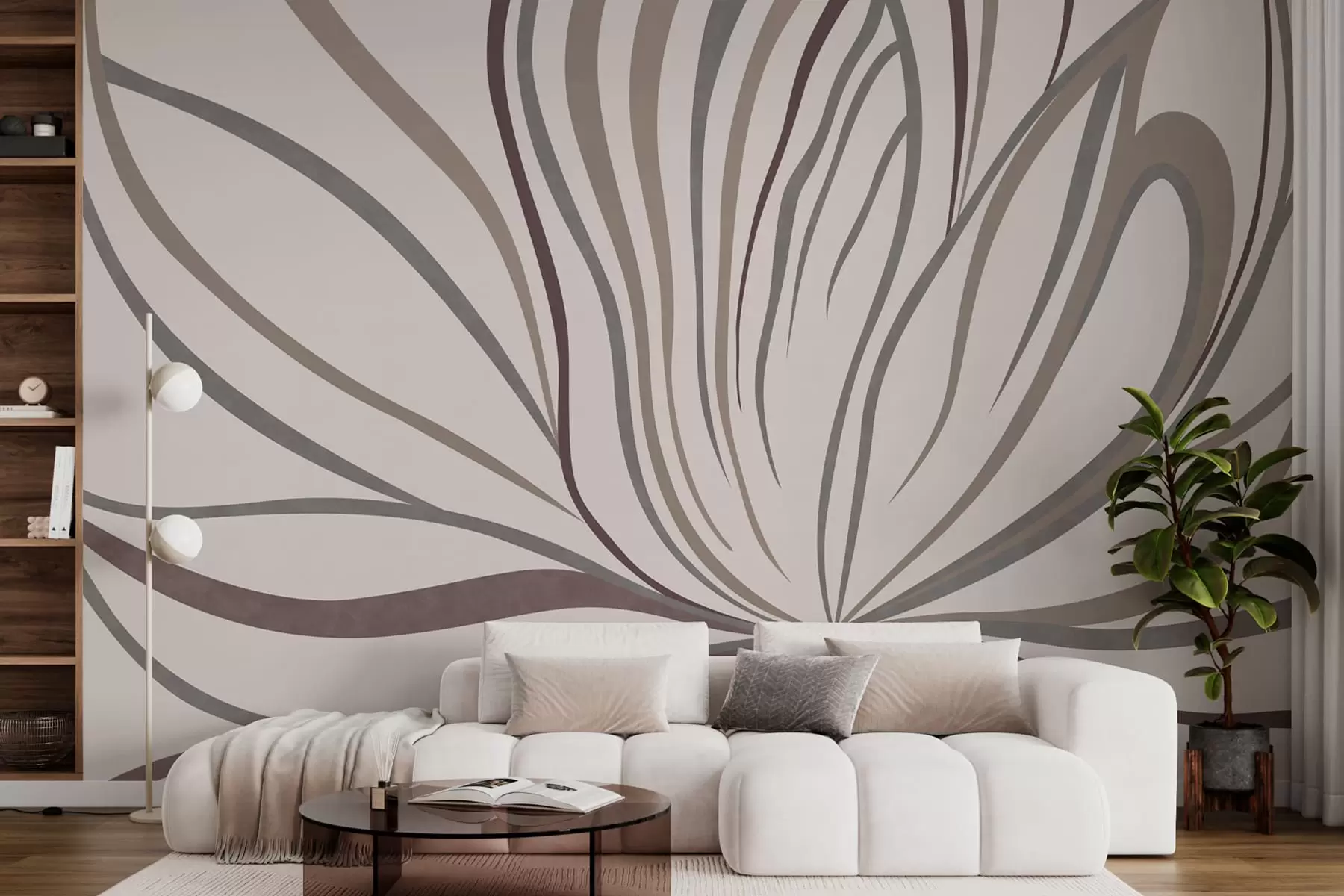 wall murals Abstract flower with lines in gray and pink tones w05392