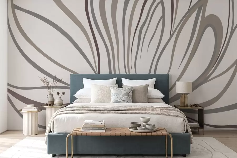wall murals Abstract flower with lines in gray and pink tones w05392