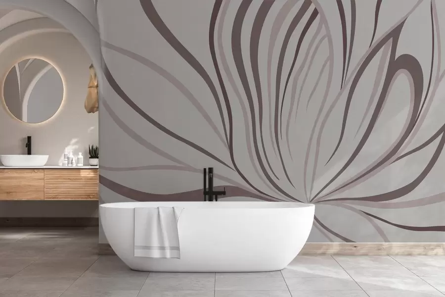 wall murals Stylized flower with soft lines in pink beige tones w05392v1