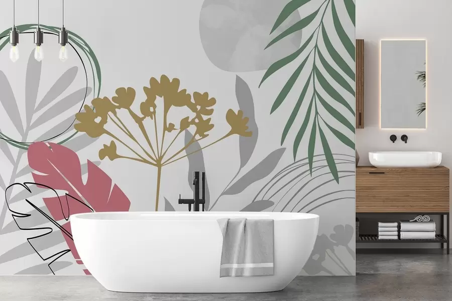 wall murals Abstraction with plants w05400v1