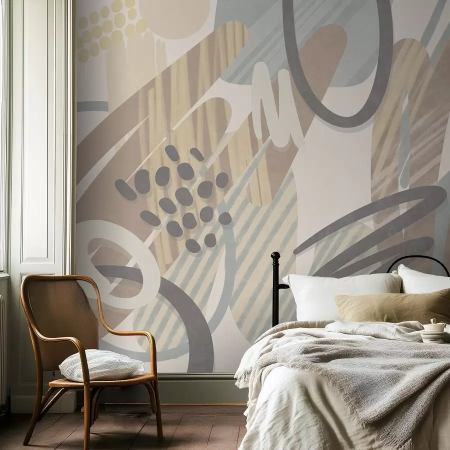 wall murals Abstract textured print with organic shapes, scribbles and dots in muted pastel colors w09774