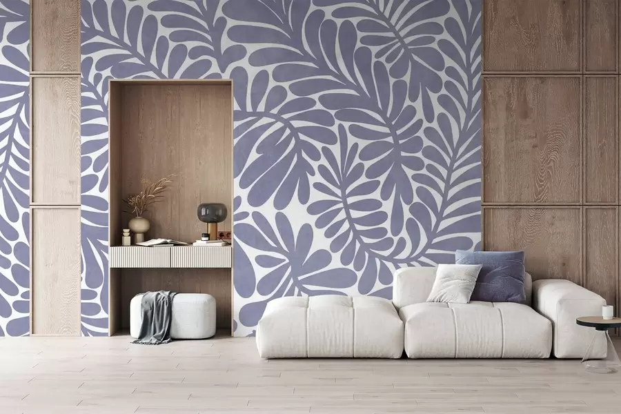wall murals Stylized light blue leaves against a light background, textured art w09775v1