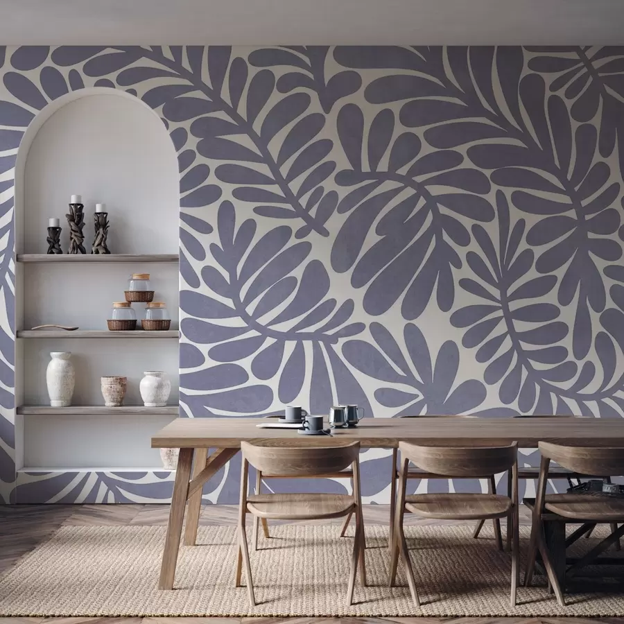 wall murals Stylized light blue leaves against a light background, textured art w09775v1