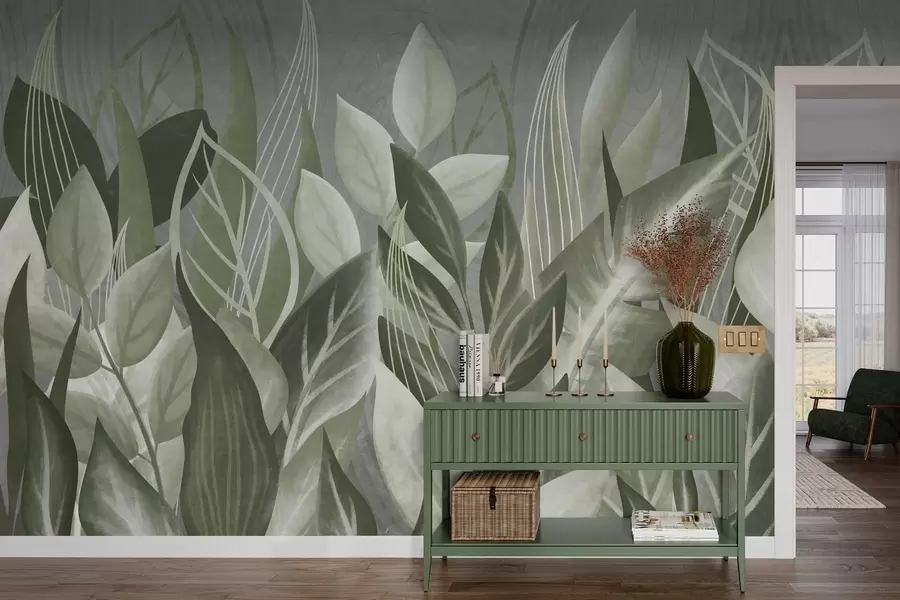 wall murals Abstract leaves in gray-green shades w05148v1