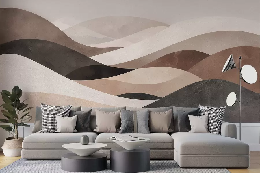 wall murals Abstract waves in sandy beige tones w09792