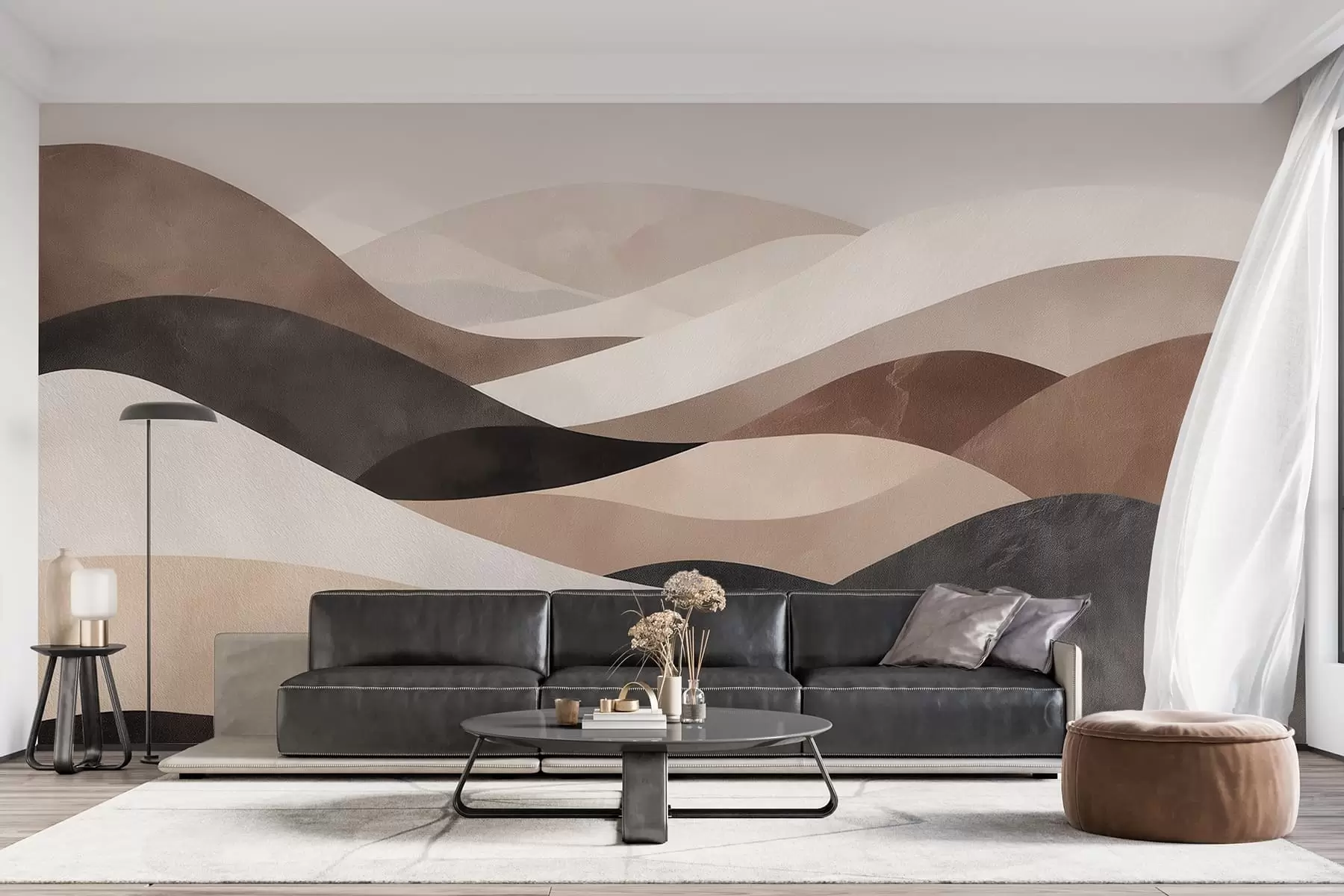 wall murals Abstract waves in sandy beige tones w09792