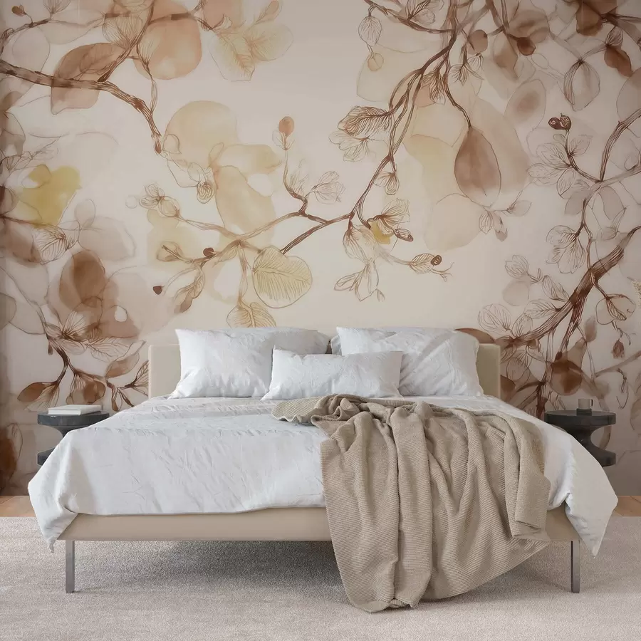 wall murals Airy hanging branches in beige tones in watercolor style w09795