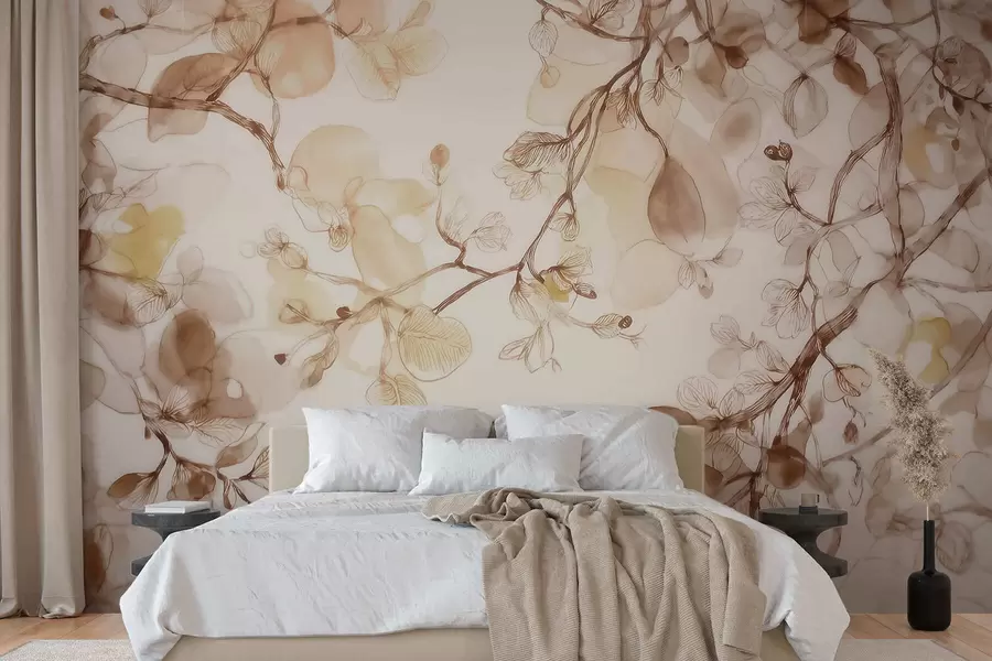 wall murals Airy hanging branches in beige tones in watercolor style w09795