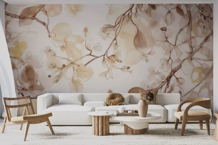 wall murals Airy hanging branches in beige tones in watercolor style w09795