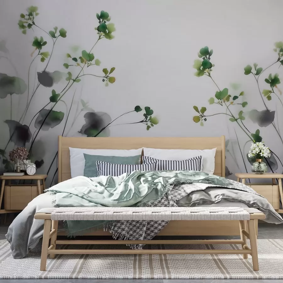 wall murals Delicate wildflowers and grass in watercolor style w09796