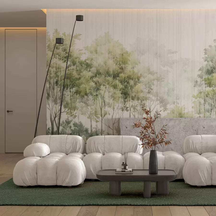 wall murals Leafy forest and lines w05442