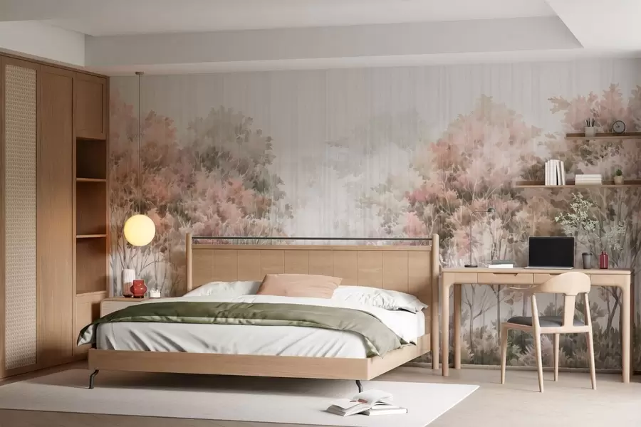 wall murals Leafy forest and lines w05442v2