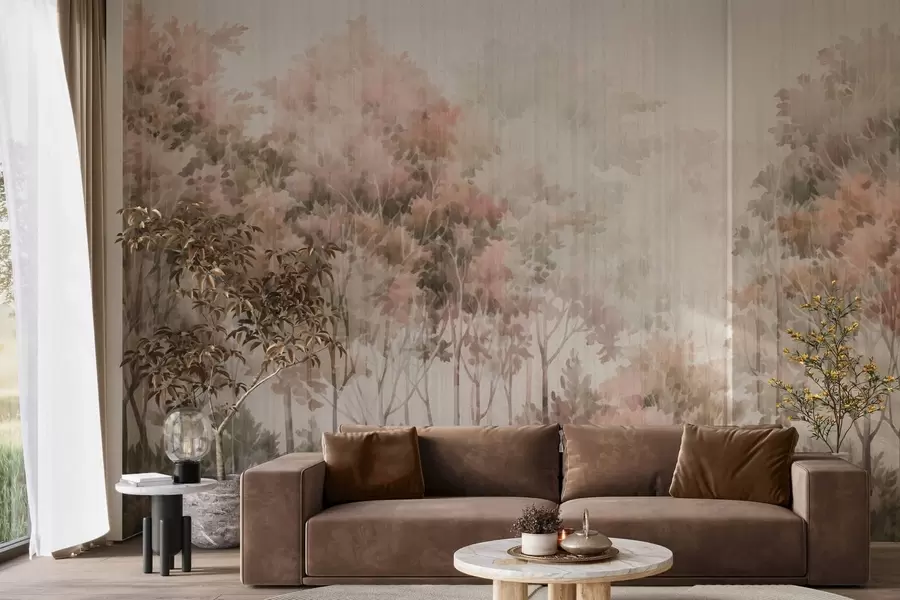 wall murals Leafy forest and lines w05442v2