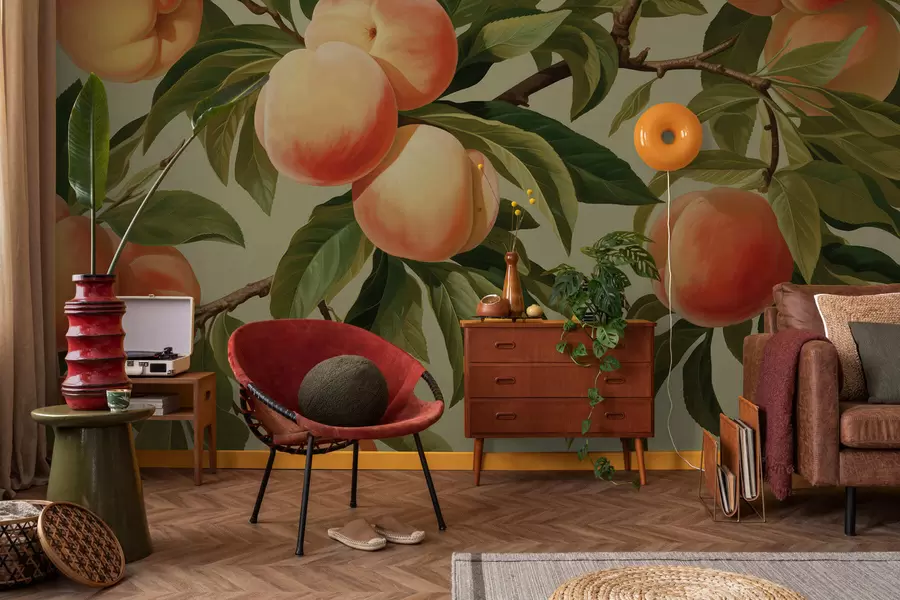 wall murals Ripe peaches on branches w05444