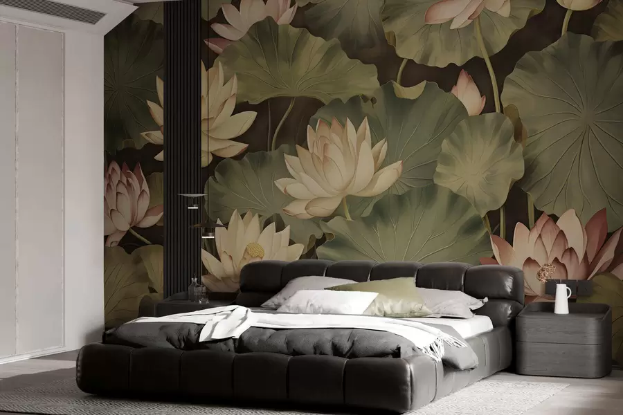 wall murals Vintage lotus blooms w05445