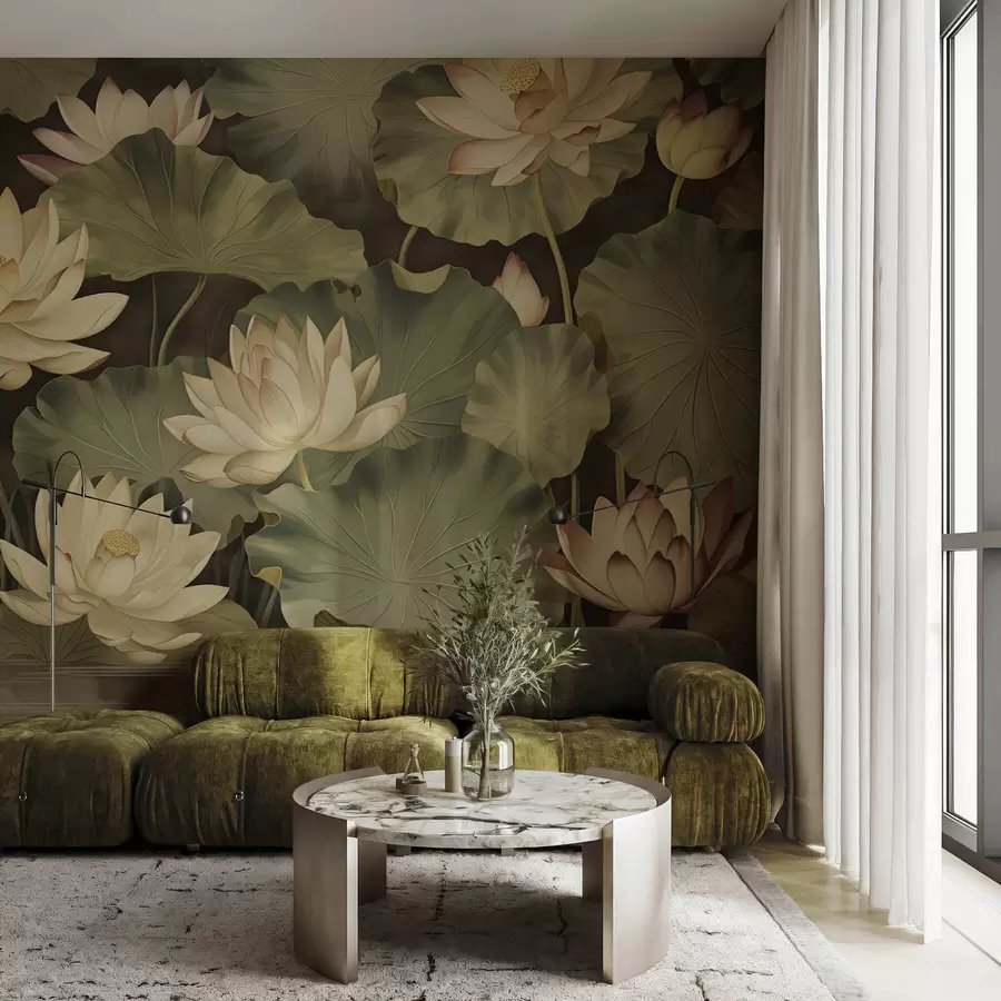 wall murals Vintage lotus blooms w05445