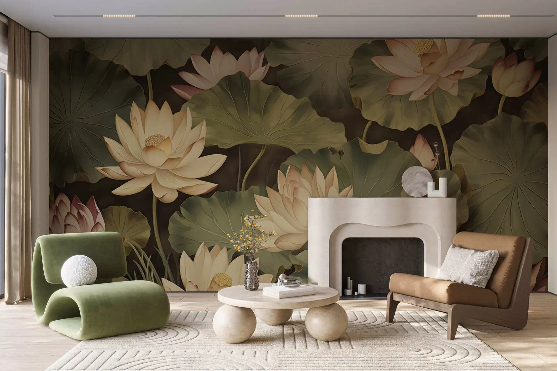 wall murals Vintage lotus blooms w05445