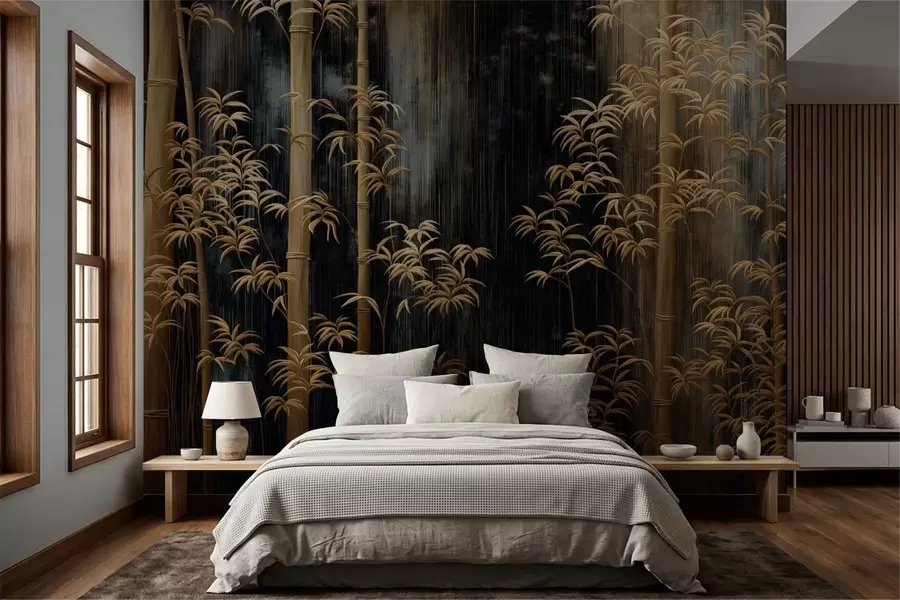 wall murals Dark bamboo on black background w05120