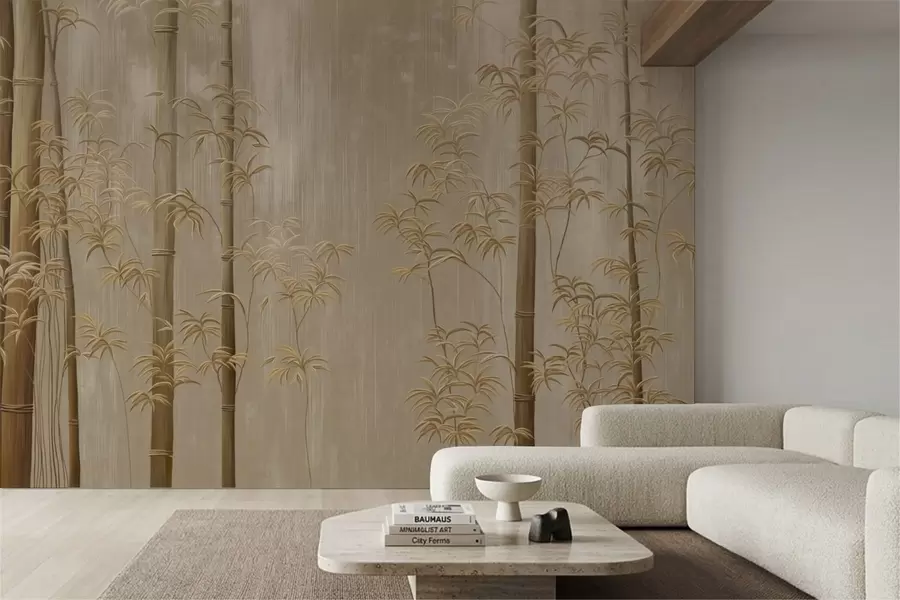 wall murals Beige bamboo with thin stems w05120v2