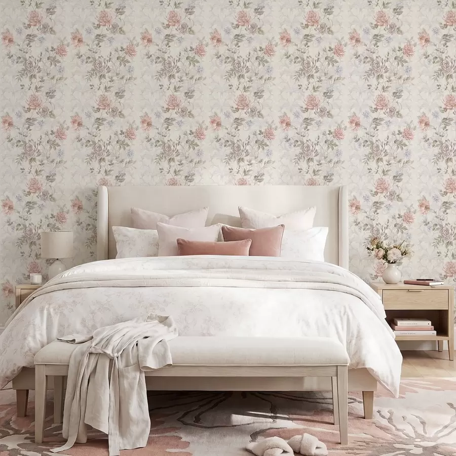 wall murals Pattern of large flowers in pastel tones a01154