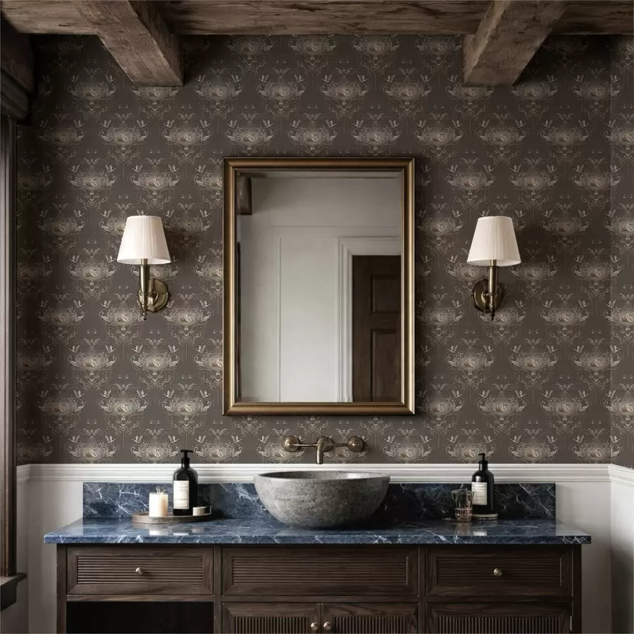 wall murals Ornament with swans and birds in classic style a01161