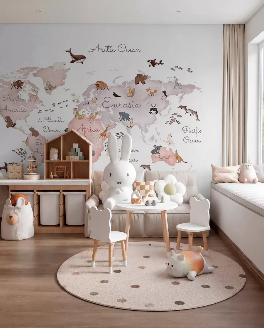 wall murals Beige Animal Map in English c00012env3