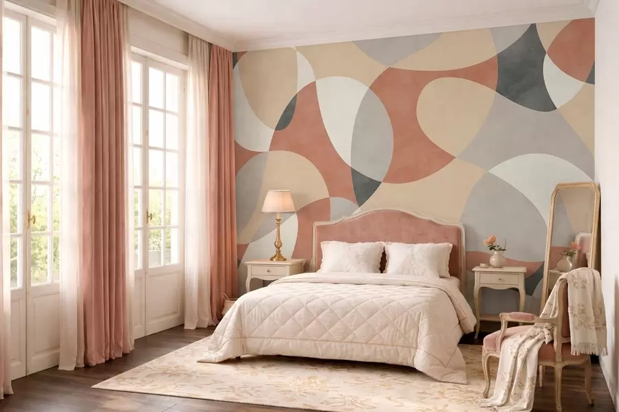 wall murals Abstract pattern with rounded shapes in warm tones w05149v1