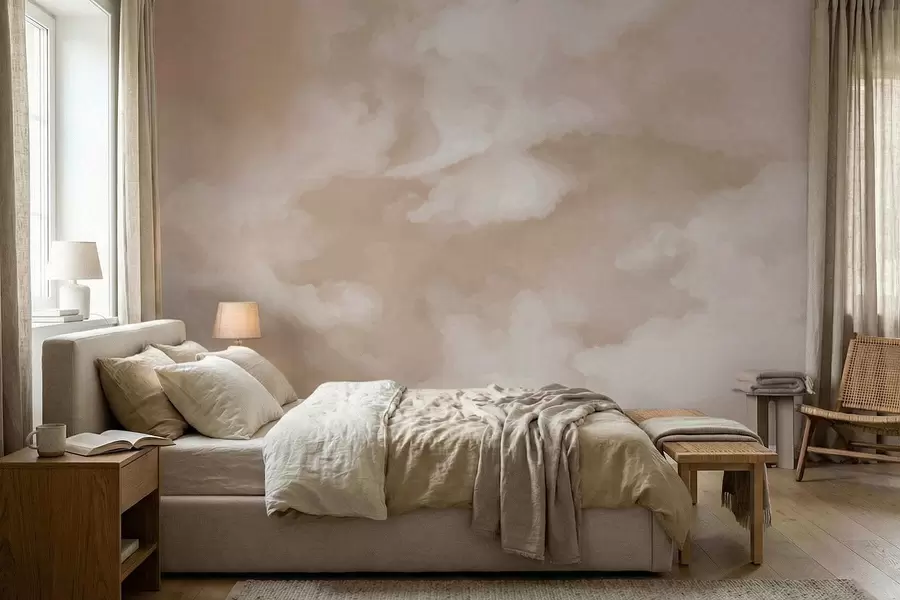 wall murals Soft cloudy background in warm beige tones w05426