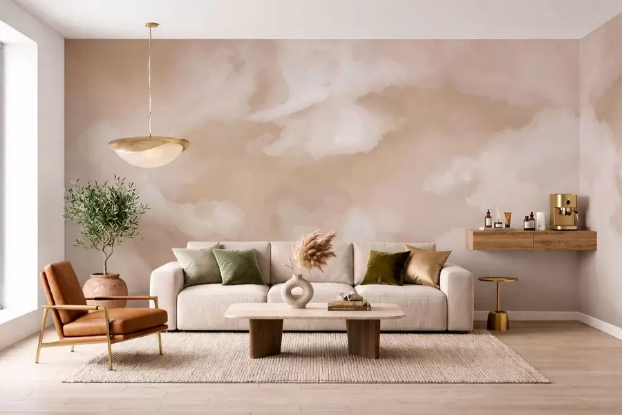 wall murals Soft cloudy background in warm beige tones w05426