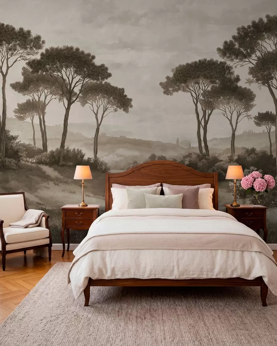 wall murals Landscape with trees in vintage sepia tone w05122v2