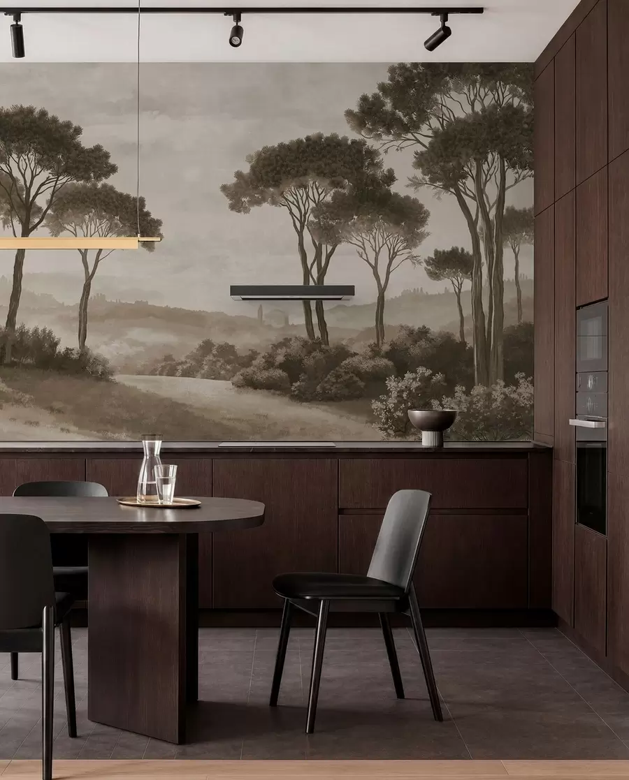 wall murals Landscape with trees in vintage sepia tone w05122v2