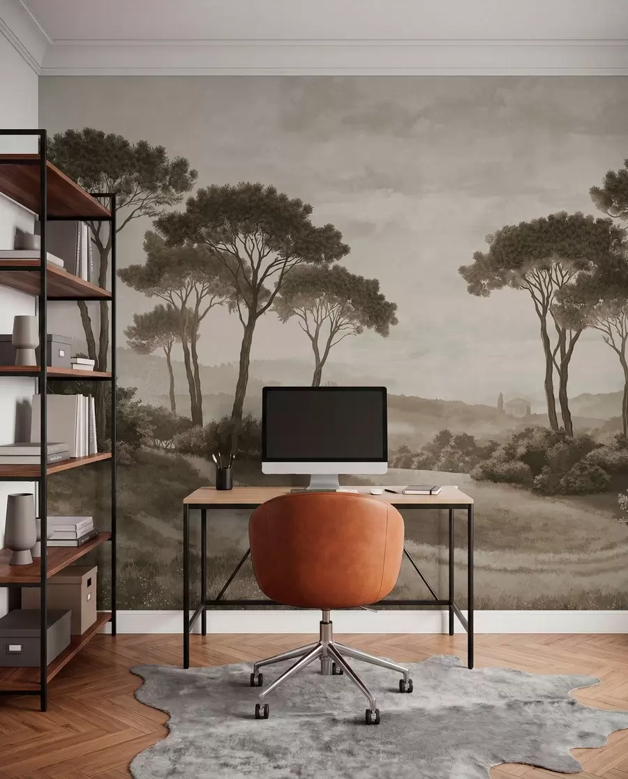 wall murals Landscape with trees in vintage sepia tone w05122v2