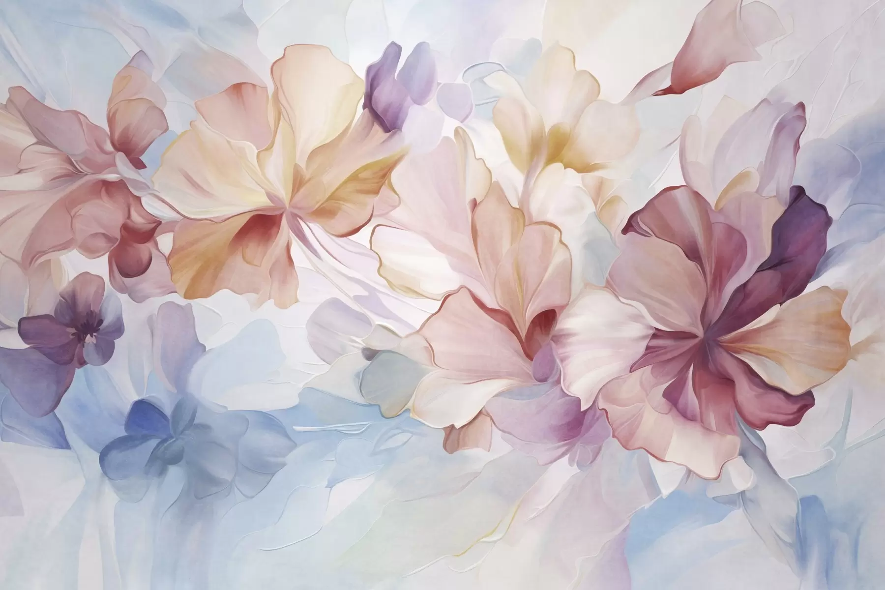 wall murals Abstract fantasy flowers in shades of pink, peach and lavender in painting style, textured art w09767