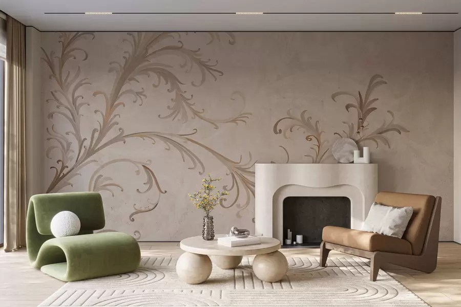 wall murals Vintage ornaments on a grunge wall w05490