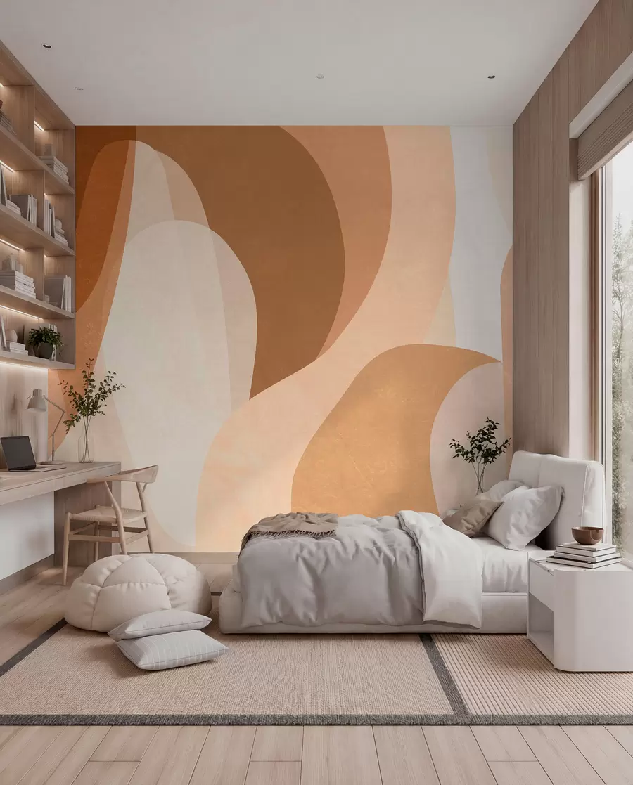 wall murals abstract curves in brown, beige and auburn shades w05387