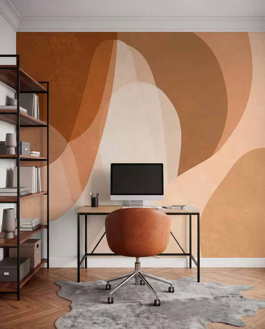 wall murals abstract curves in brown, beige and auburn shades w05387