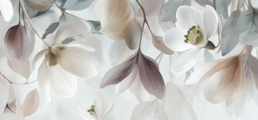 wall murals a delicate composition of flowers and leaves in pastel shades w05240