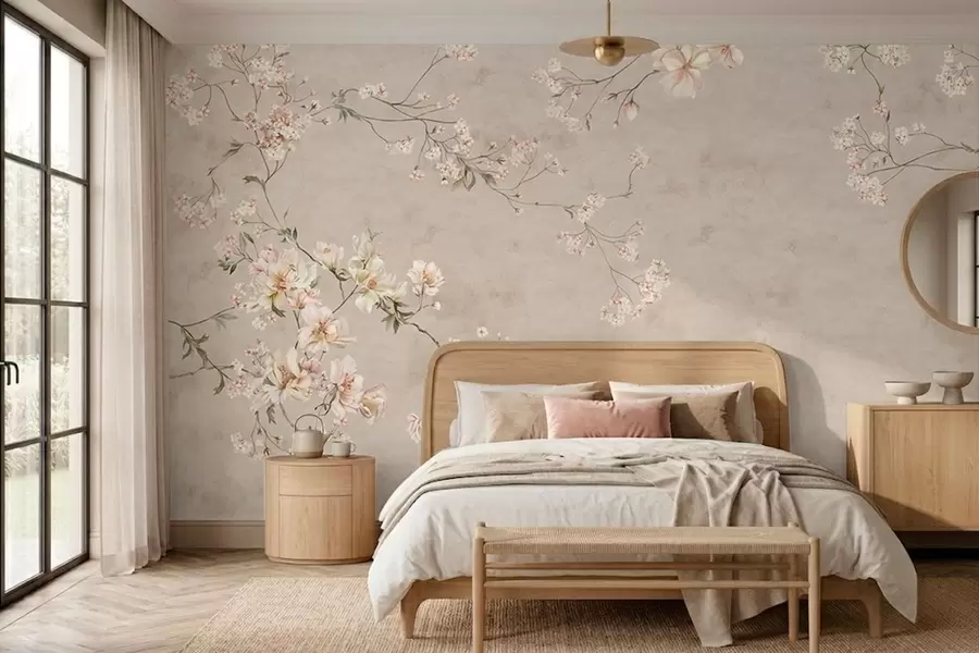 wall murals Chinoiserie delicate floral branches on light background w05427