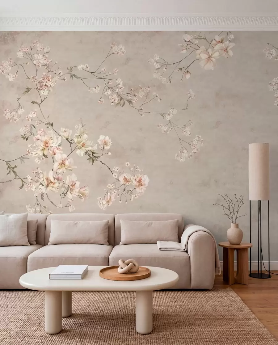 wall murals Chinoiserie delicate floral branches on light background w05427