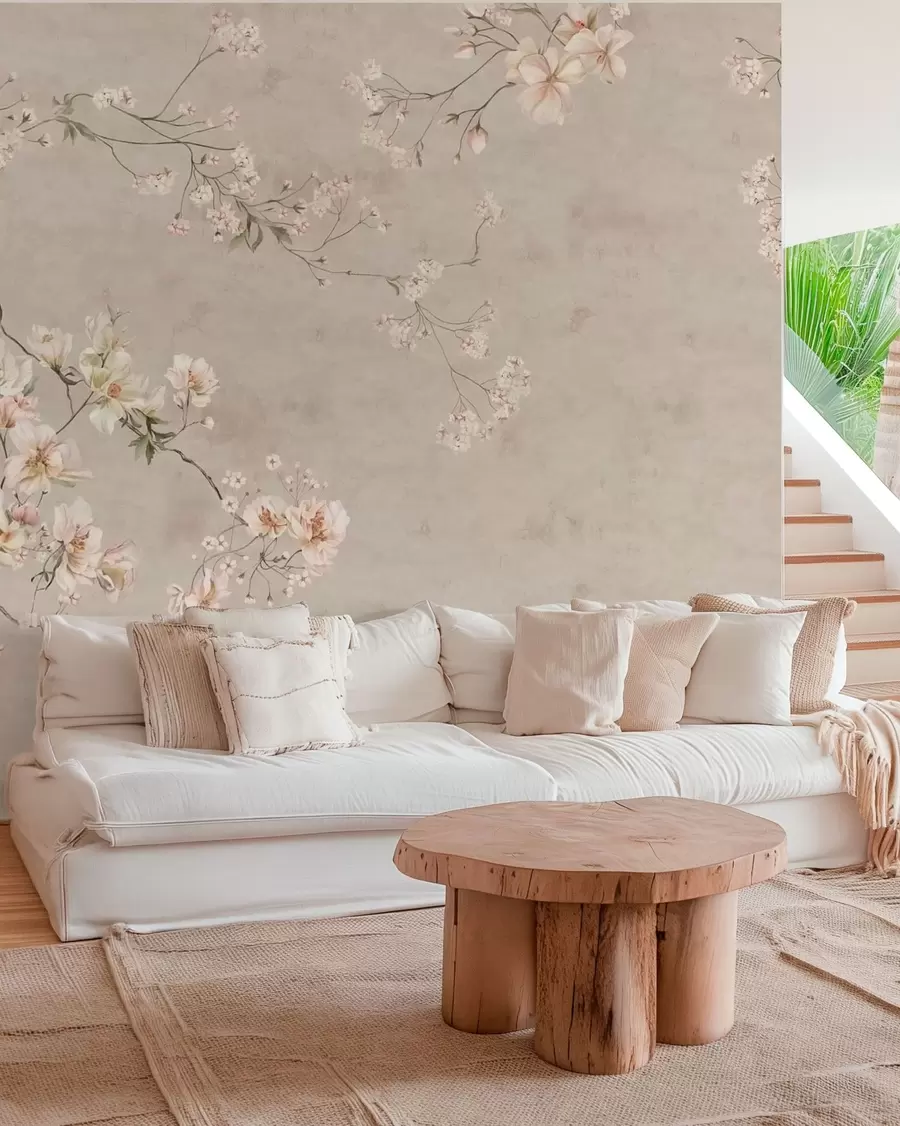wall murals Chinoiserie delicate floral branches on light background w05427