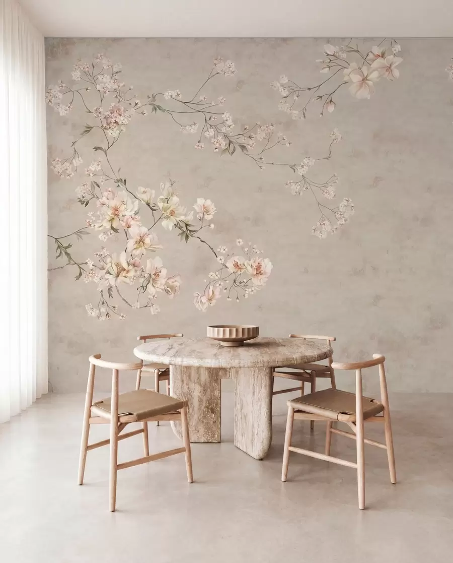 wall murals Chinoiserie delicate floral branches on light background w05427