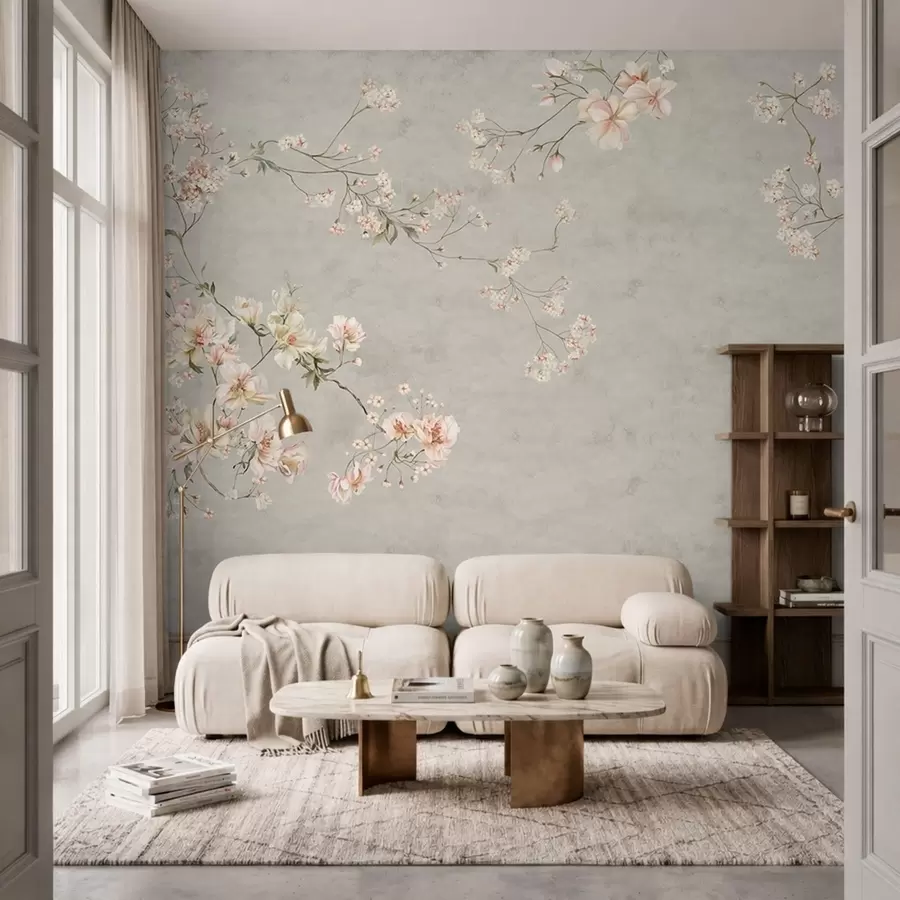 wall murals Chinoiserie floral branches on gray background w05427v1