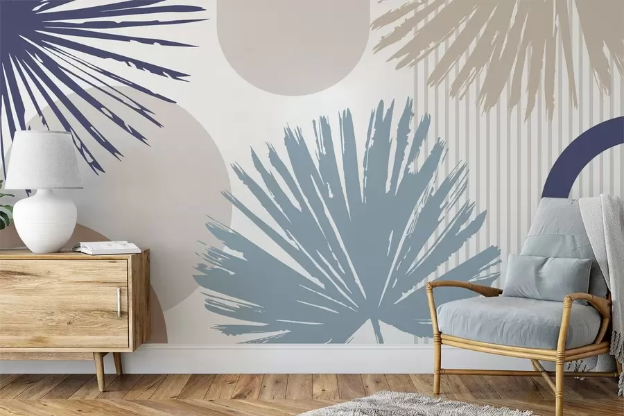 wall murals Abstraction with plant and geometric silhouettes w05505v1