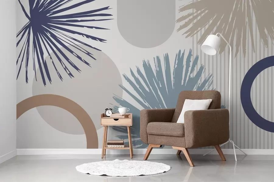 wall murals Abstraction with plant and geometric silhouettes w05505v1