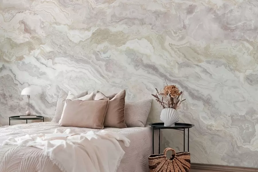 wall murals Light onyx with beige and gray flowing layers w05430