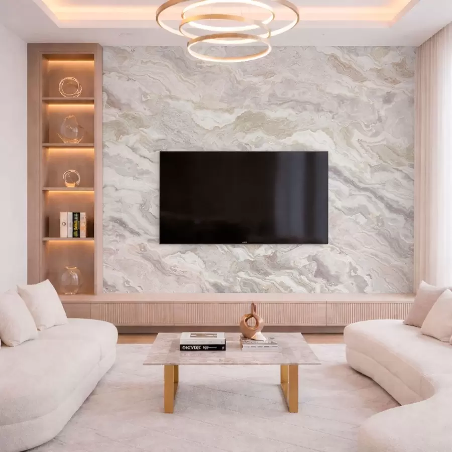 wall murals Light onyx with beige and gray flowing layers w05430