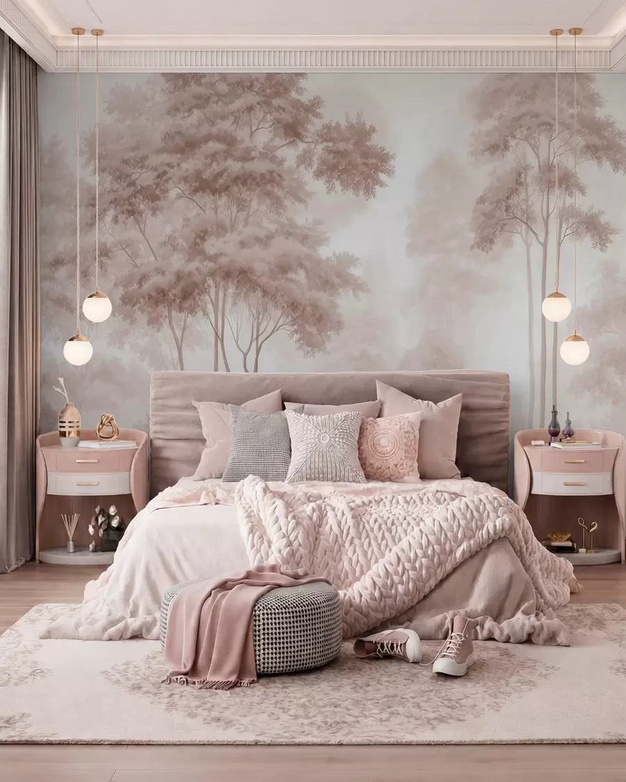 wall murals Abstract forest landscape in smoky beige tones with a sense of depth w09657