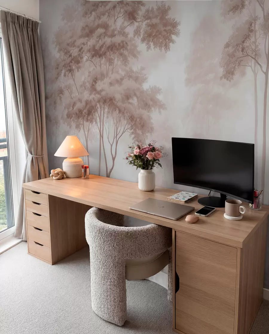 wall murals Abstract forest landscape in smoky beige tones with a sense of depth w09657
